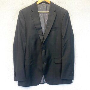 RUBIN International Wool Suit Jacket Size 42T Blazer Black Windowpane Plaid 42L